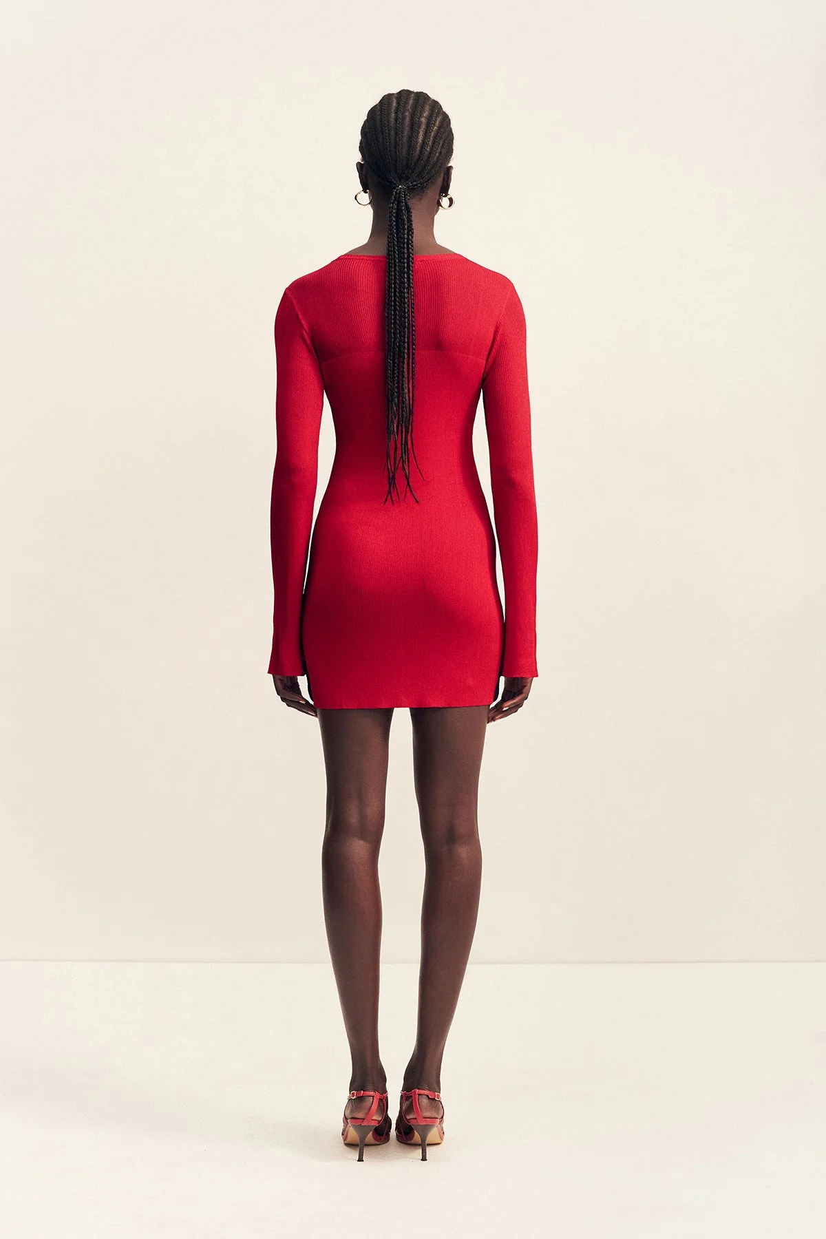 ROHE SHEER KNIT LONG SLEEVE MINI DRESS - CHERRY - Image 5