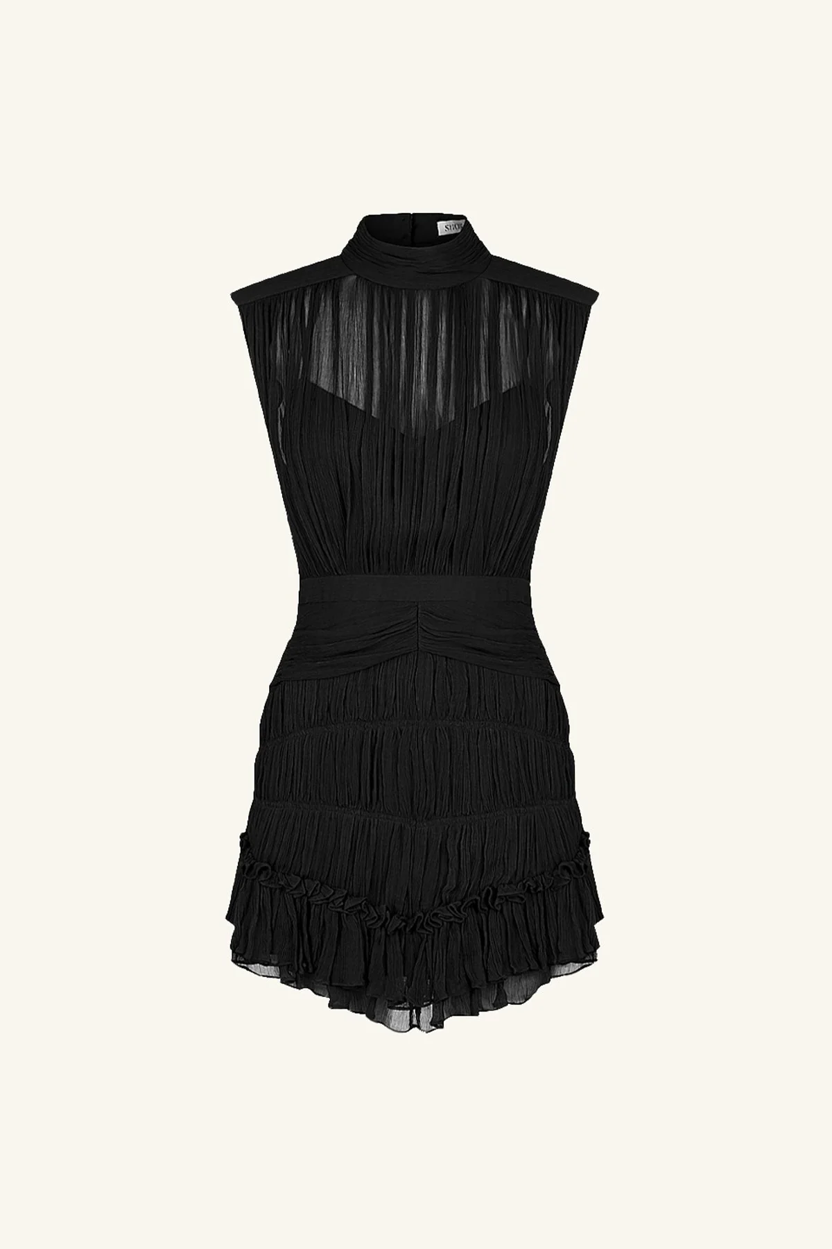 SAFIRA SLEEVELESS RUCHED MINI DRESS - BLACK - Image 8
