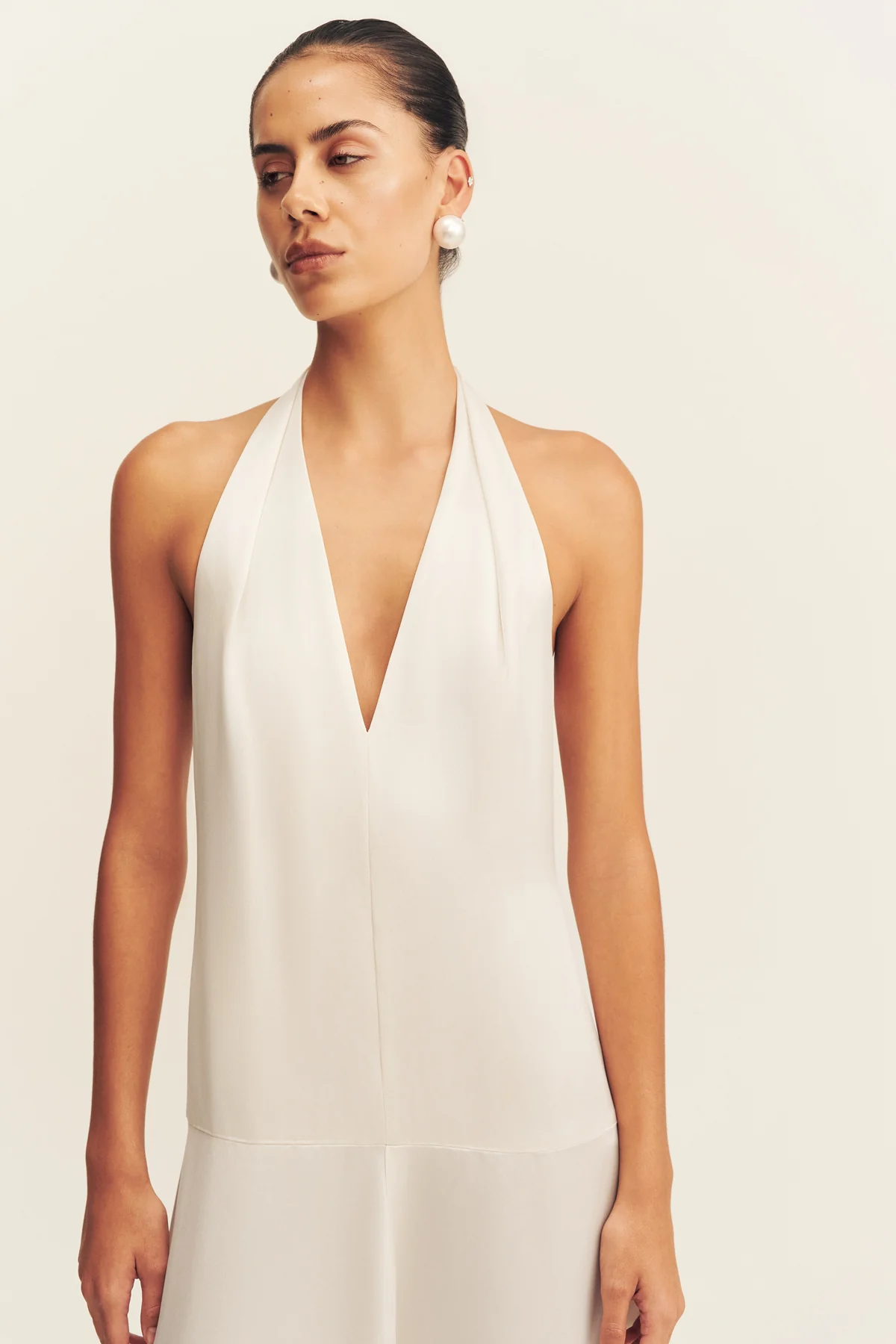 SAVANNA HALTER OPEN BACK MAXI DRESS - PEARL - Image 7