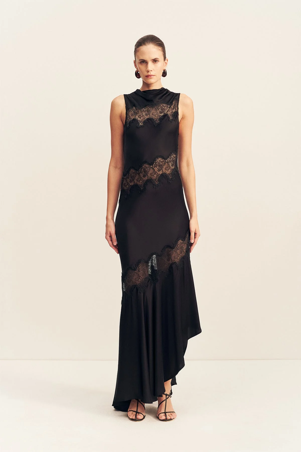 SIMONA ASYMMETRICAL PANELLED MAXI DRESS - BLACK - Image 7