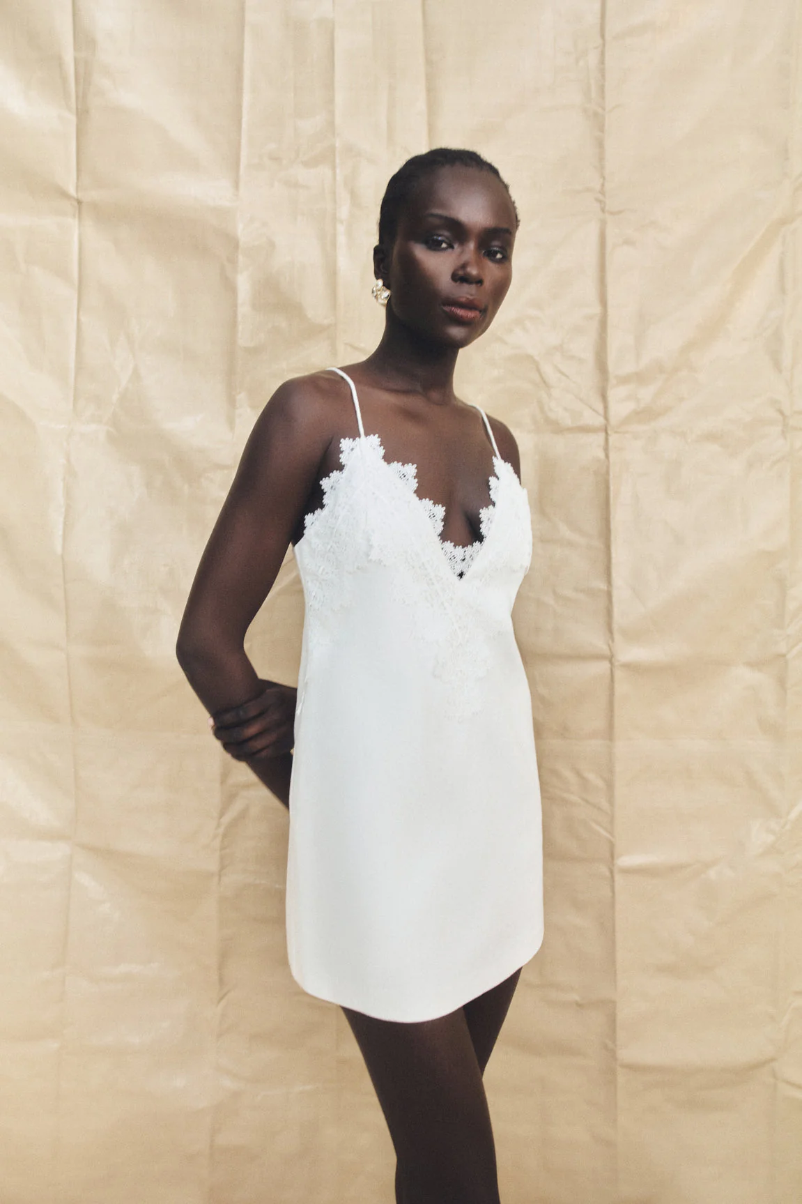 TOILE LINEN LACE MINI DRESS - IVORY - Image 6