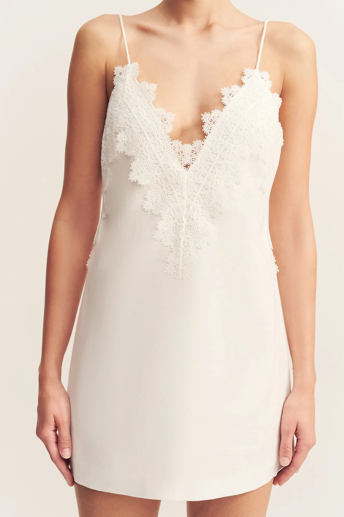 TOILE LINEN LACE MINI DRESS - IVORY - Image 7