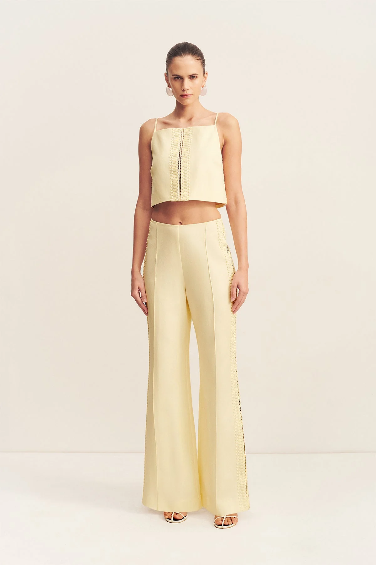 WRIGHT LACE LINEN BLEND CROPPED CAMI
